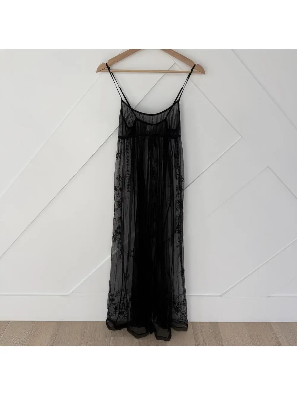 RARE Vintage Victoria's Secret Black Sheer Mesh Maxi Slip Dress XS Y2K